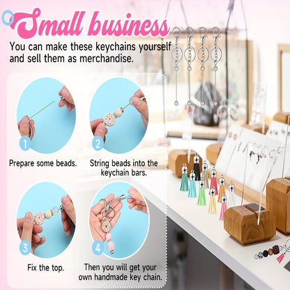 40pcs Beadable Keychains Bars Metal Beaded Keychain Blank Keychain Strips and Colorful Leather Keychain Tassel Loose for DIY Keychain Pendant Jewelry Crafts