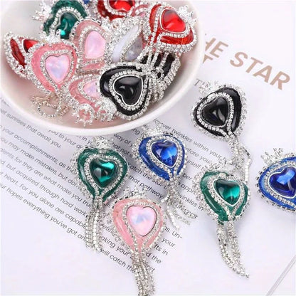 10pcs Girl Cute Loveheart Crown Beads Rhinestone Chain Tassel Handmade DIY Pen Decorate Mobile Phone Chain Accessories Ornaments