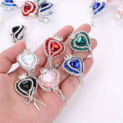 10pcs Girl Cute Loveheart Crown Beads Rhinestone Chain Tassel Handmade DIY Pen Decorate Mobile Phone Chain Accessories Ornaments