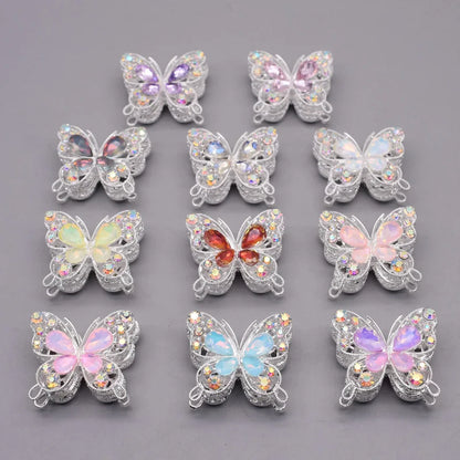 10pcs /bag Creative Glitter Metal Alloy Pink Purple Rhinestone Butterfly Beads for Jewelry Making DIY Bead Pen Accessories