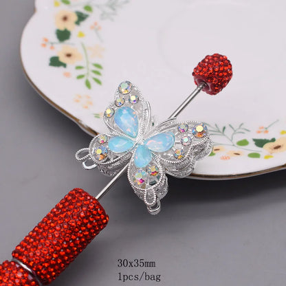 10pcs /bag Creative Glitter Metal Alloy Pink Purple Rhinestone Butterfly Beads for Jewelry Making DIY Bead Pen Accessories