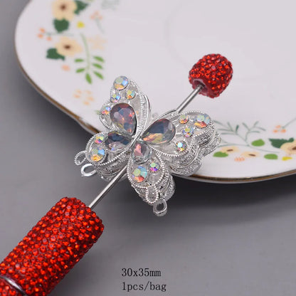 10pcs /bag Creative Glitter Metal Alloy Pink Purple Rhinestone Butterfly Beads for Jewelry Making DIY Bead Pen Accessories