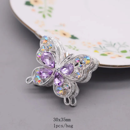 10pcs /bag Creative Glitter Metal Alloy Pink Purple Rhinestone Butterfly Beads for Jewelry Making DIY Bead Pen Accessories