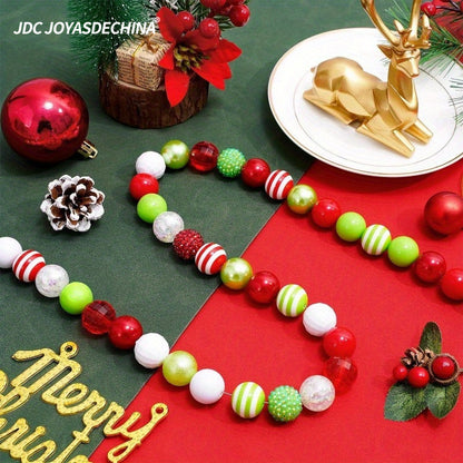[50pcs Mixed Beads] 50pcs Mixed Beads | 14 Styles, Bubble Gum, Red Green Spacer, Giant Plastic Beads | For Holiday Crafts, Jewelry Making, Necklaces, Bracelets