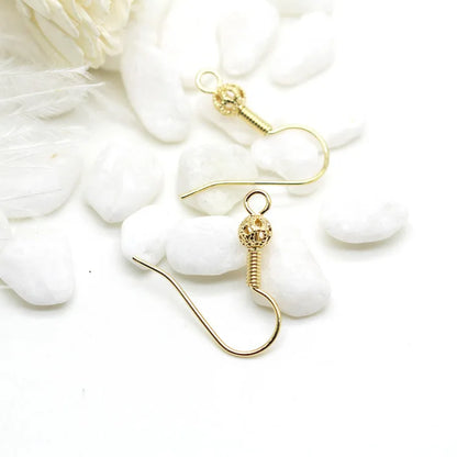 20PCS  diy earrings accessories thick 14k gold plated earring hooks findings flower ball spring silver earwire wholesale