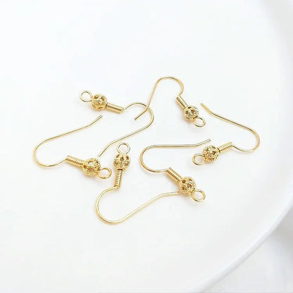 20PCS  diy earrings accessories thick 14k gold plated earring hooks findings flower ball spring silver earwire wholesale