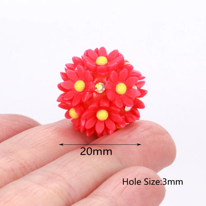 20mm 20pcs Daisy Flower Ball Red Polymer Clay Acrylic Beads For Jewelry Making DIY Necklace Bracelets Earring Accessories