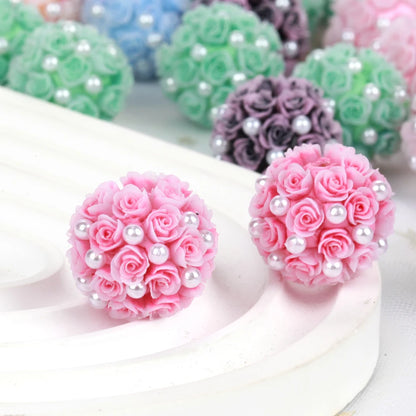 20mm20pcs Rose Flower Ball Pearl Lover Polymer Acrylic Beads For Jewelry Making DIY Necklace Bracelets Earring Accessories