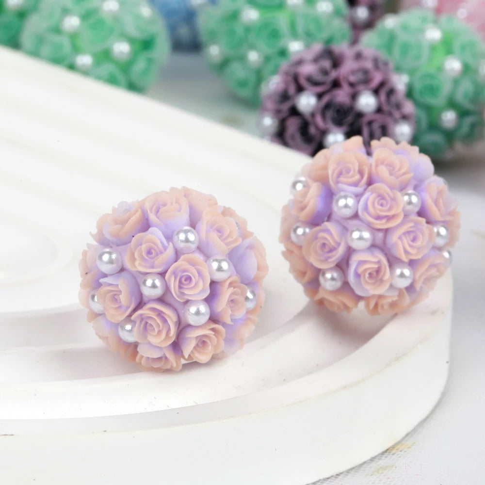 20mm20pcs Rose Flower Ball Pearl Lover Polymer Acrylic Beads For Jewelry Making DIY Necklace Bracelets Earring Accessories