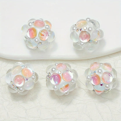 20mm 3pcs Circle Glass Rhinestones Pearl Mermaid Bead Polymer Clay Beads Round Pen Decorations Handmade Jewelry  DIY Accessory
