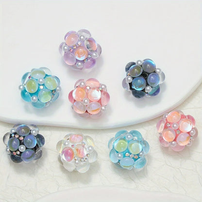 20mm 3pcs Circle Glass Rhinestones Pearl Mermaid Bead Polymer Clay Beads Round Pen Decorations Handmade Jewelry  DIY Accessory