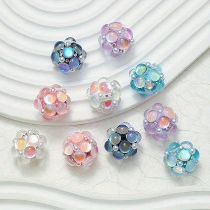 20mm 3pcs Circle Glass Rhinestones Pearl Mermaid Bead Polymer Clay Beads Round Pen Decorations Handmade Jewelry  DIY Accessory