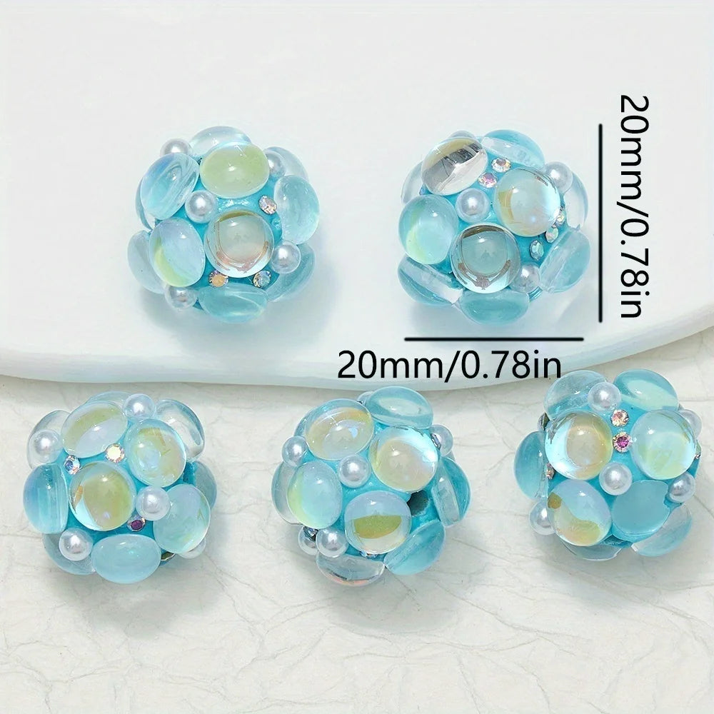 20mm 3pcs Circle Glass Rhinestones Pearl Mermaid Bead Polymer Clay Beads Round Pen Decorations Handmade Jewelry  DIY Accessory