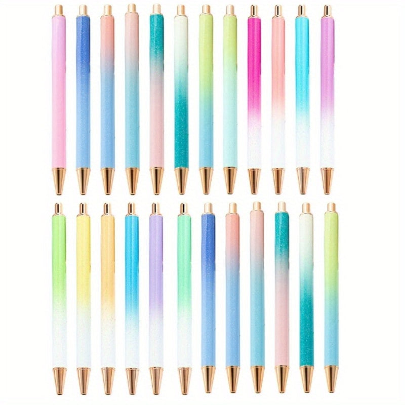 48/24pcs Creative Press Multi-Color UV DTF Pen Blanks Spray Glue Pen With Glitter And Gradient Colors For Wraps Metal & Plastic Versions Office Writing Candy Color Ballpoint Pen