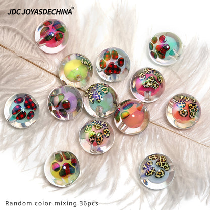 [Leopard Print Cat Paw Beads] 36pcs high transparency acrylic beads, leopard print cat paw print beads, mobile phone chain bead pens, accessory materials, loose beads