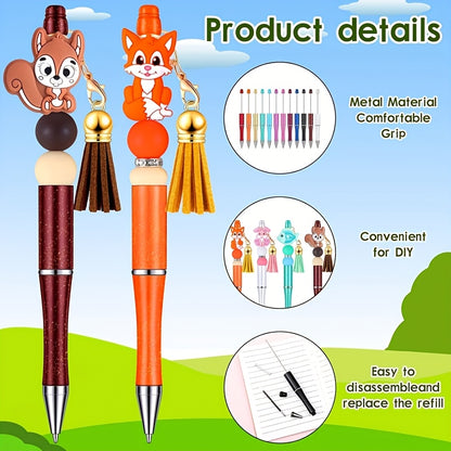 34pcs Beadable Pens, Beadable Pens Bulk Colored Plastic, Black Ink Beaded Pens Creative Diy Pen, Office School Supplies