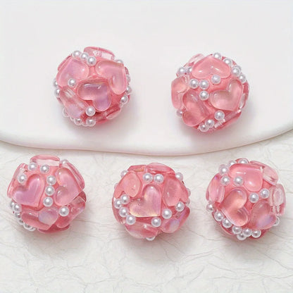 20pcs 20MM Heart Glass Rhinestones Pearls Polymer Clay Beads Round For Pen Decorate DIY Jewelry Keychain Necklace Making