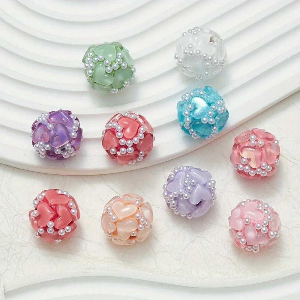20pcs 20MM Heart Glass Rhinestones Pearls Polymer Clay Beads Round For Pen Decorate DIY Jewelry Keychain Necklace Making