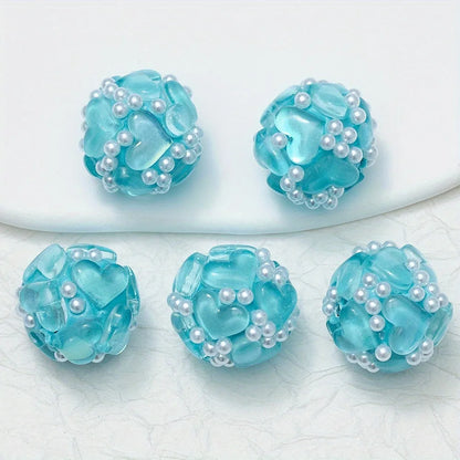 20pcs 20MM Heart Glass Rhinestones Pearls Polymer Clay Beads Round For Pen Decorate DIY Jewelry Keychain Necklace Making