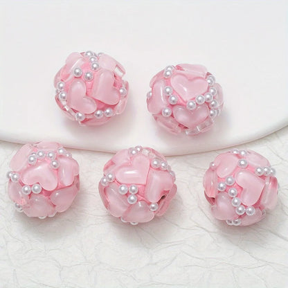20pcs 20MM Heart Glass Rhinestones Pearls Polymer Clay Beads Round For Pen Decorate DIY Jewelry Keychain Necklace Making
