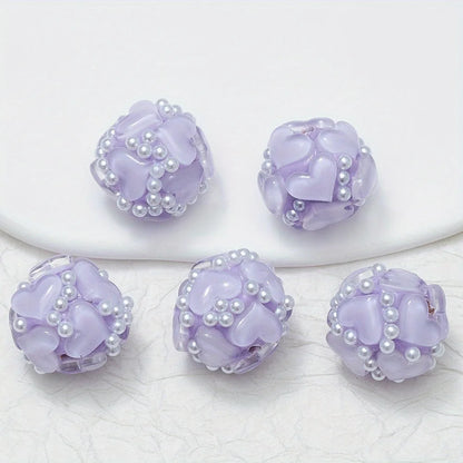 20pcs 20MM Heart Glass Rhinestones Pearls Polymer Clay Beads Round For Pen Decorate DIY Jewelry Keychain Necklace Making