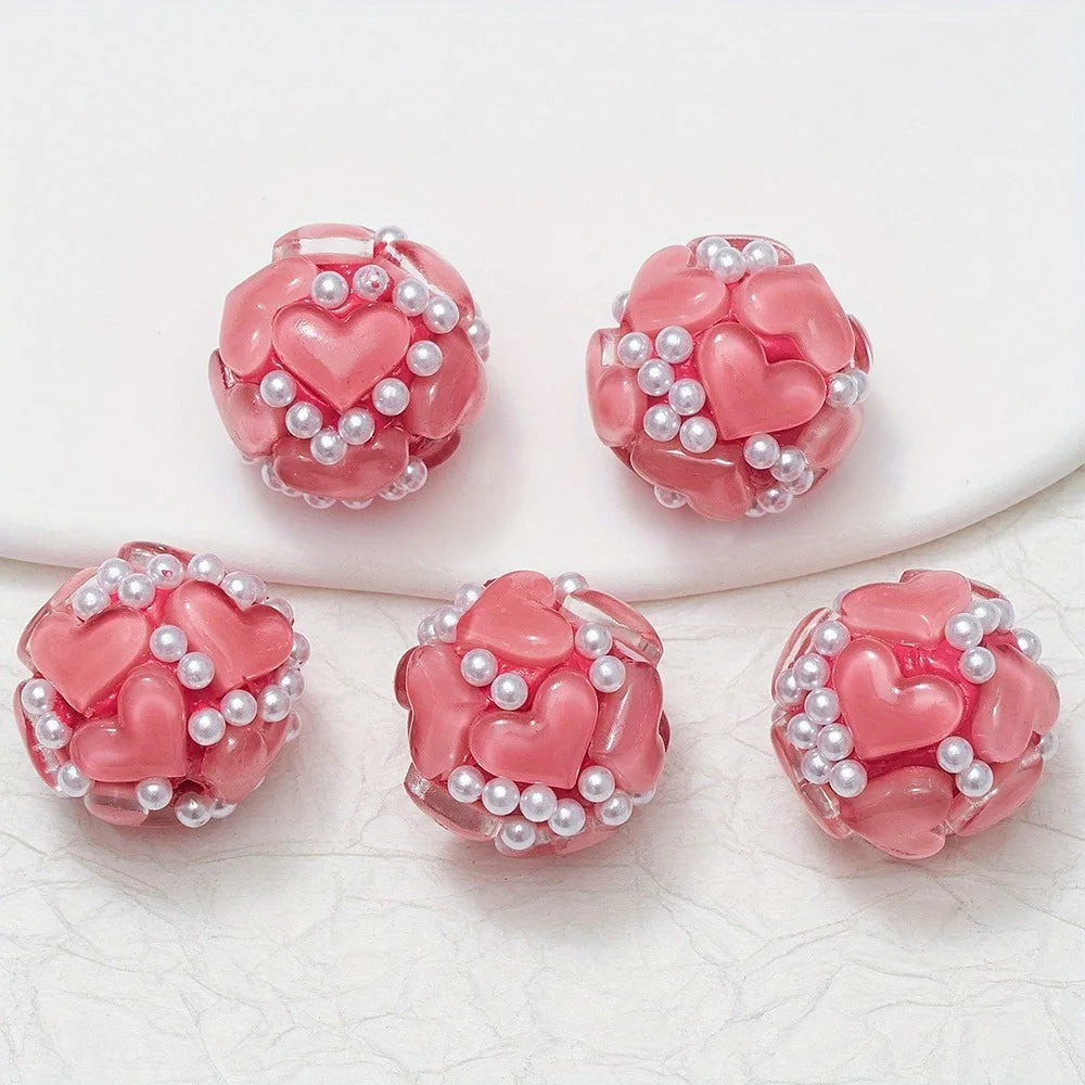 20pcs 20MM Heart Glass Rhinestones Pearls Polymer Clay Beads Round For Pen Decorate DIY Jewelry Keychain Necklace Making