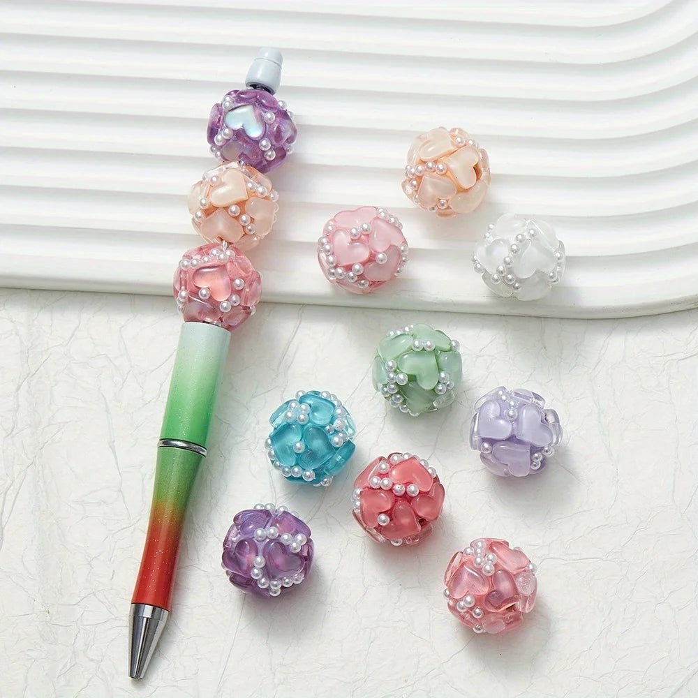 20pcs 20MM Heart Glass Rhinestones Pearls Polymer Clay Beads Round For Pen Decorate DIY Jewelry Keychain Necklace Making