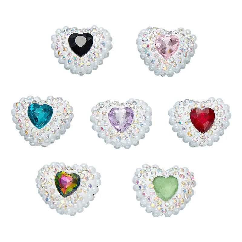 20pcs Heart Polymer Clay Beads Love Heart Glass Crystal Rhinestones Pearl，for Pen Decorate DIY Jewelry Keychain Necklace Making