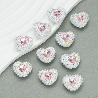 20pcs Heart Polymer Clay Beads Love Heart Glass Crystal Rhinestones Pearl，for Pen Decorate DIY Jewelry Keychain Necklace Making