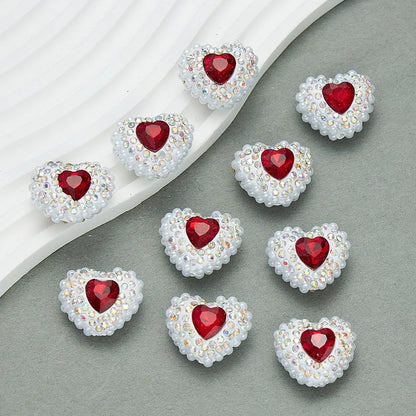 20pcs Heart Polymer Clay Beads Love Heart Glass Crystal Rhinestones Pearl，for Pen Decorate DIY Jewelry Keychain Necklace Making