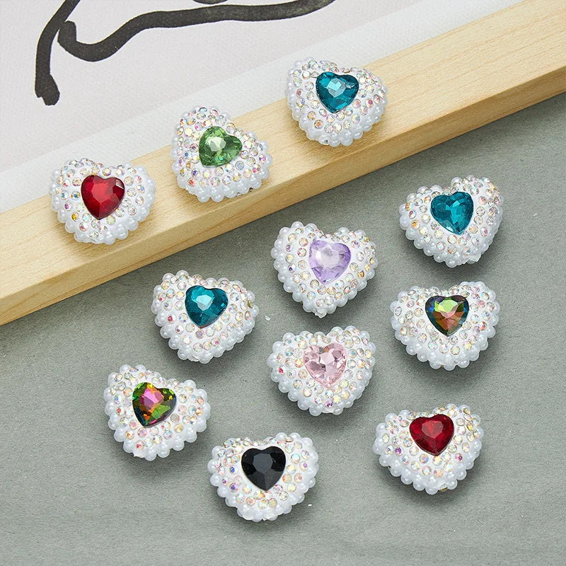 20pcs Heart Polymer Clay Beads Love Heart Glass Crystal Rhinestones Pearl，for Pen Decorate DIY Jewelry Keychain Necklace Making