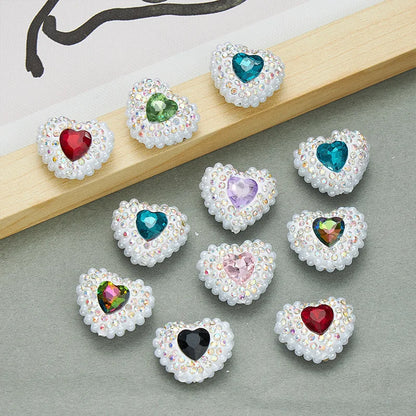 20pcs Heart Polymer Clay Beads Love Heart Glass Crystal Rhinestones Pearl，for Pen Decorate DIY Jewelry Keychain Necklace Making