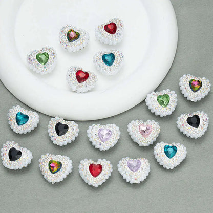 20pcs Heart Polymer Clay Beads Love Heart Glass Crystal Rhinestones Pearl，for Pen Decorate DIY Jewelry Keychain Necklace Making