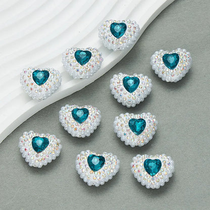 20pcs Heart Polymer Clay Beads Love Heart Glass Crystal Rhinestones Pearl，for Pen Decorate DIY Jewelry Keychain Necklace Making