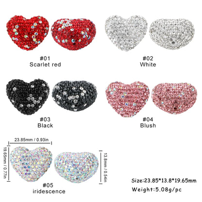 3pcs Love Crystal Rhinestones Colorful Bow Classic Straight Hole Beads DIY Phone Keychain Necklace Accessories