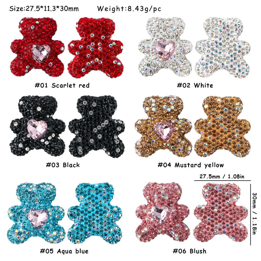 3pcs Love Crystal Rhinestones Colorful Bow Classic Straight Hole Beads DIY Phone Keychain Necklace Accessories