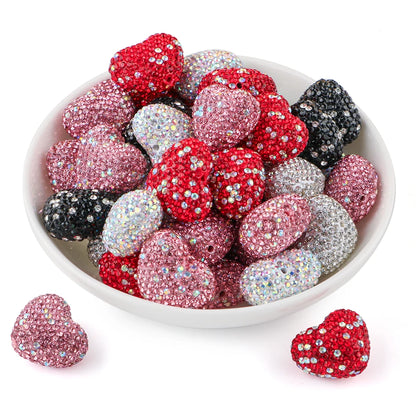 3pcs Love Crystal Rhinestones Colorful Bow Classic Straight Hole Beads DIY Phone Keychain Necklace Accessories