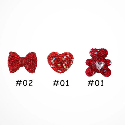 3pcs Love Crystal Rhinestones Colorful Bow Classic Straight Hole Beads DIY Phone Keychain Necklace Accessories