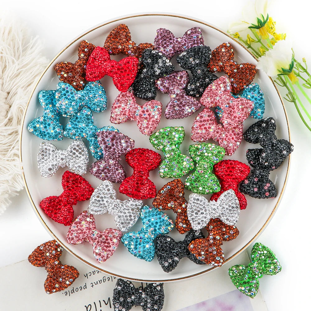 3pcs Love Crystal Rhinestones Colorful Bow Classic Straight Hole Beads DIY Phone Keychain Necklace Accessories