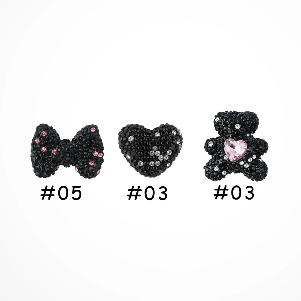 3pcs Love Crystal Rhinestones Colorful Bow Classic Straight Hole Beads DIY Phone Keychain Necklace Accessories