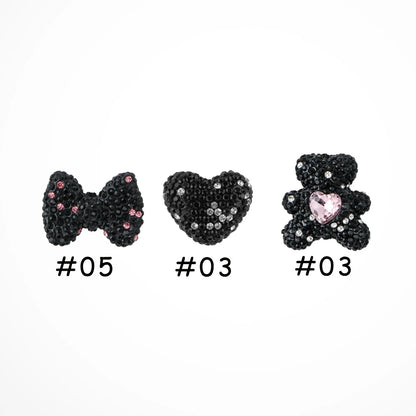 3pcs Love Crystal Rhinestones Colorful Bow Classic Straight Hole Beads DIY Phone Keychain Necklace Accessories