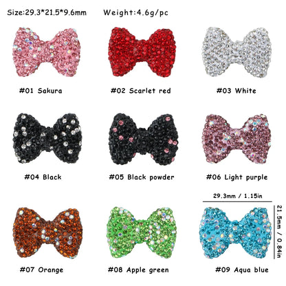 3pcs Love Crystal Rhinestones Colorful Bow Classic Straight Hole Beads DIY Phone Keychain Necklace Accessories