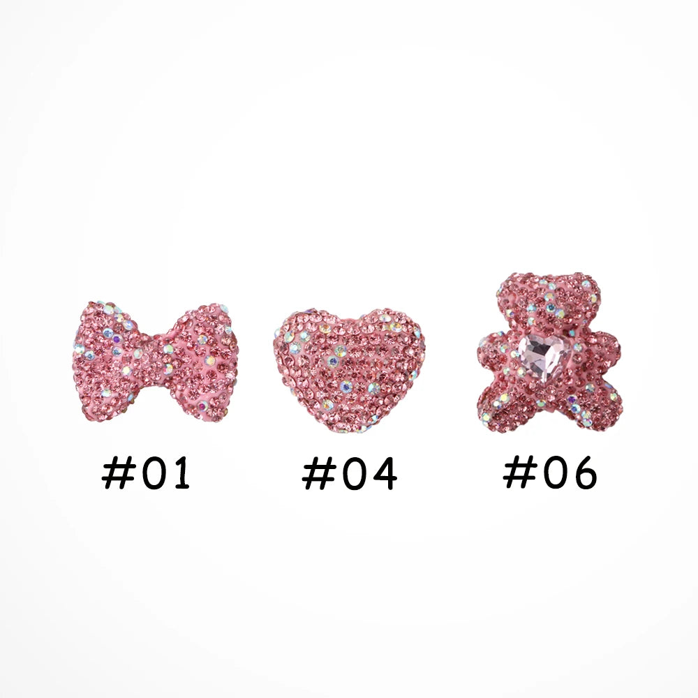 3pcs Love Crystal Rhinestones Colorful Bow Classic Straight Hole Beads DIY Phone Keychain Necklace Accessories