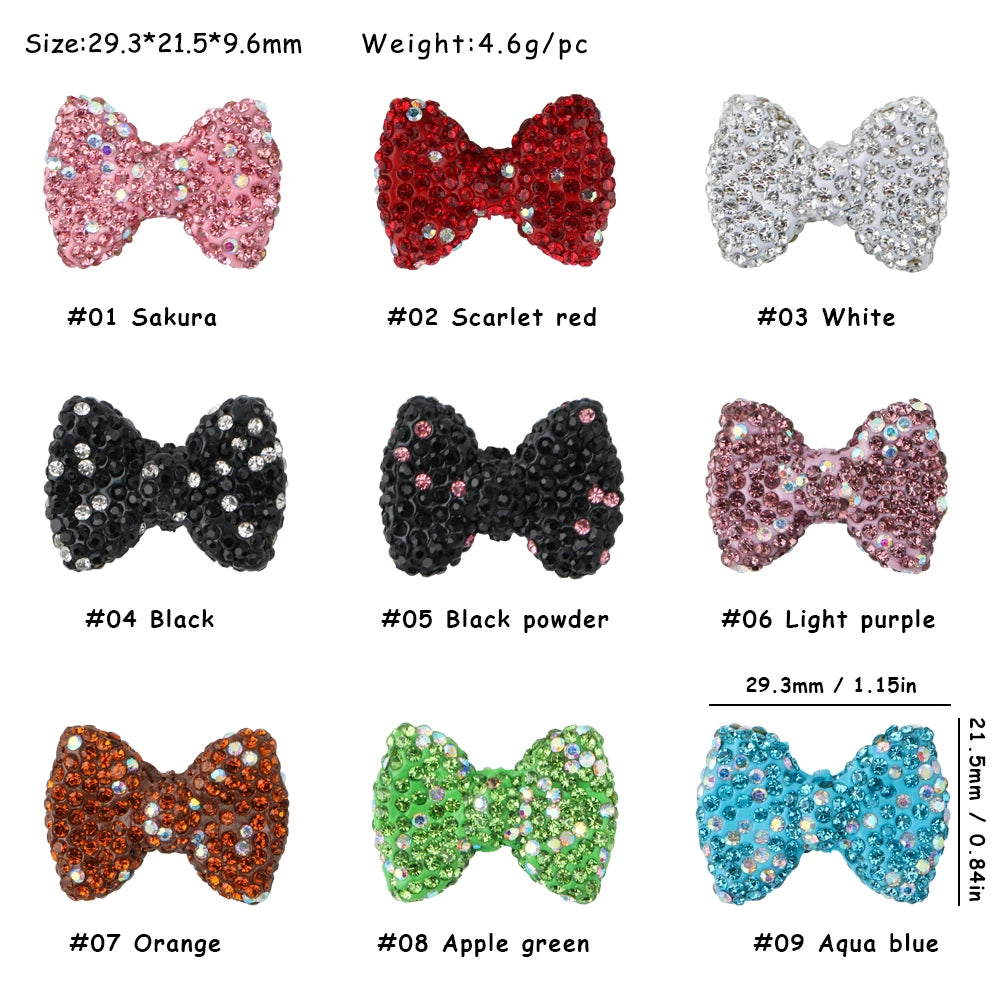 3pcs Love Crystal Rhinestones Colorful Bow Classic Straight Hole Beads DIY Phone Keychain Necklace Accessories