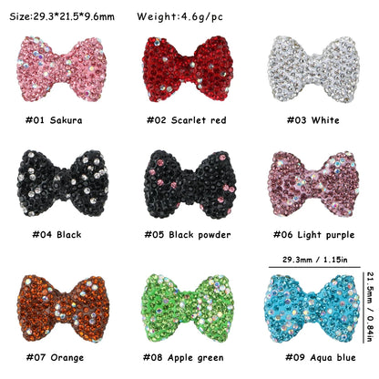3pcs Love Crystal Rhinestones Colorful Bow Classic Straight Hole Beads DIY Phone Keychain Necklace Accessories
