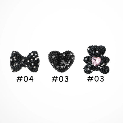 3pcs Love Crystal Rhinestones Colorful Bow Classic Straight Hole Beads DIY Phone Keychain Necklace Accessories