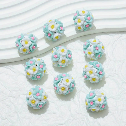 20pcs Resin Flower Cluster Round Flower Balls Polymer Clay Beads For DIY Pen Decorate Phone Chain Jewelry Accessories Making