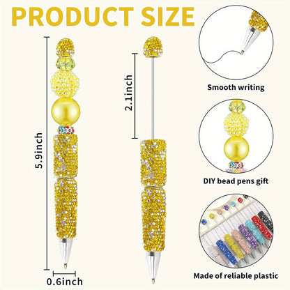 10pcs Glitter Beadable Pen Full Rhinestone Plastic Bead Ballpoint Pen Multicolor Fun Bling Retractable Beaded Writing Pen for DIY Craft Office Supplies