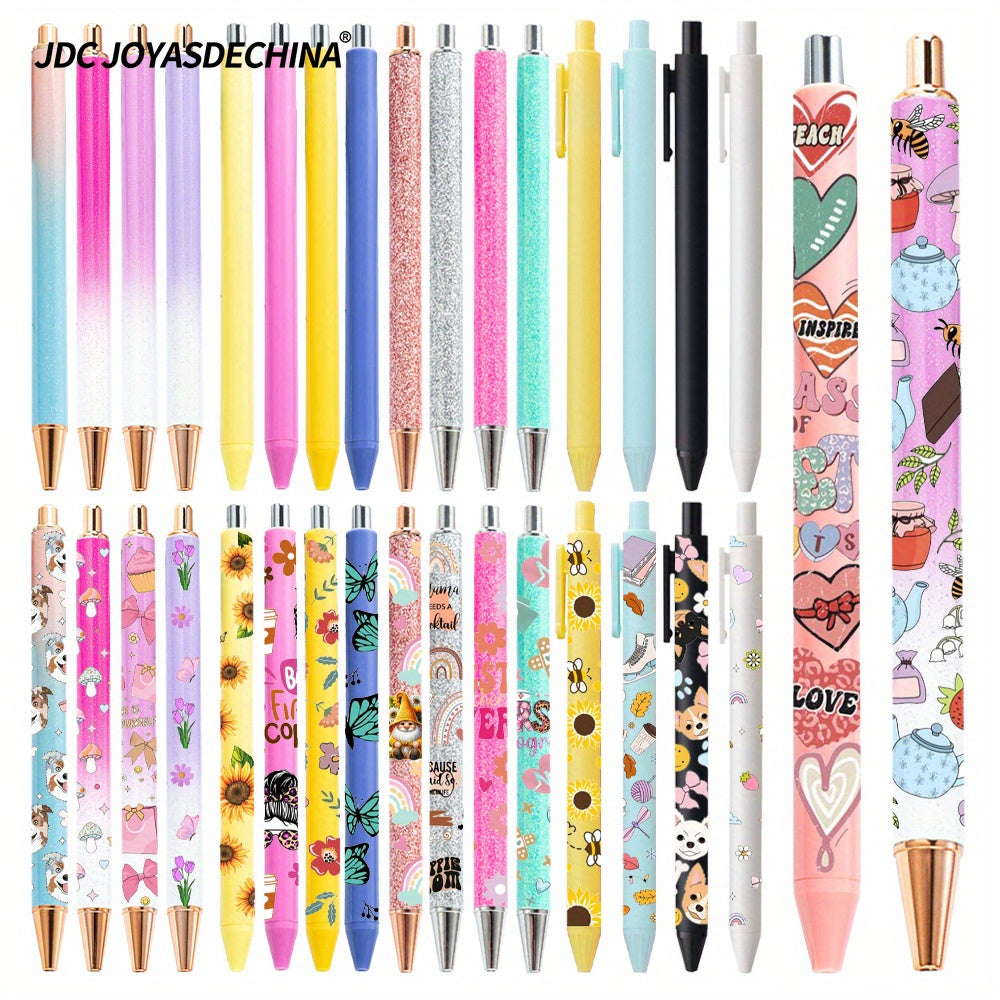 48/24pcs Creative Press Multi-Color UV DTF Pen Blanks Spray Glue Pen With Glitter And Gradient Colors For Wraps Metal & Plastic Versions Office Writing Candy Color Ballpoint Pen