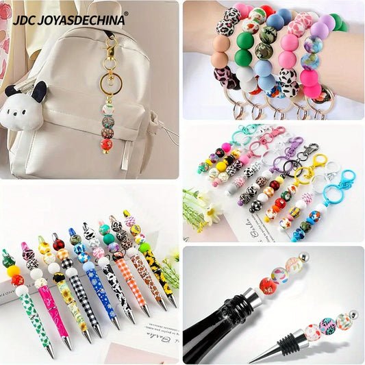 100pcs 15mm Patterned Silicone Beads Bulk Assorted Styles for DIY Bracelet Keychain Pen Necklace Jewelry Making Kit